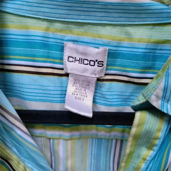 Chico's Women's Button Down Striped 3/4 Sleeve Button Blouse Size 3 or Large - Picture 3 of 3